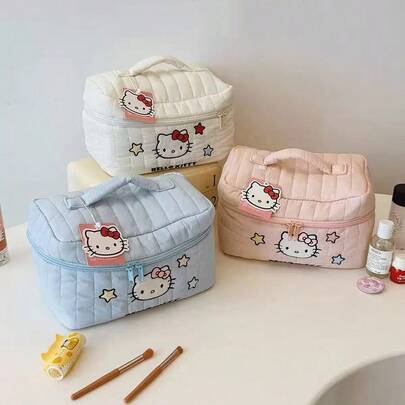 SANRIO 官方授权三丽鸥Hello Kitty星星刺绣大容量收纳包，可爱手提包，便携手拿包，适合户外旅行和携带