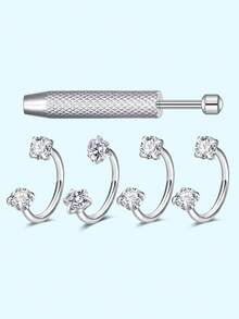 Bộ 5 khuyên mũi hình trái tim, ngôi sao, tròn, móng ngựa đính đá CZ, ren trong, thép không gỉ 18 gauge 8mm, lý tưởng cho xỏ mũi, sụn tai, vành tai, môi, trang sức xỏ mũi, trang sức cơ thể cho nam nữ, đeo hàng ngày, quà tặng lễ hội - Nhiều màu - Xem 10