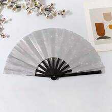1pc Glitter Rave Folding Hand Fan, For EDM, Festival, Club, Party, Dance (Silver+Black) Shiny - Multicolor - View 4