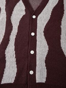 ANDREILEE Men's Fashion Casual Versatile V-Neck Button-Up Cardigan Long Sleeve Loose Ribbed Knit Sweater Daily Commute Home Outerwear Autumn/Winter - Brown - View 9