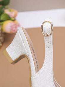Girls' Heeled Sandals With Adjustable Activity Buttons,Pointed High Heels,Performance Shoes,Dance Party Dress Shoes, Versatile Shoes For All Seasons . - White - View 7