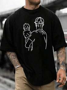 Camiseta Casual de Hombre,Diseño con Estampado de Silueta Padre e Hijo,Cuello Redondo,Manga Corta,Estilo Urbano 100% algodón. VOIP - Negro - Ver 7