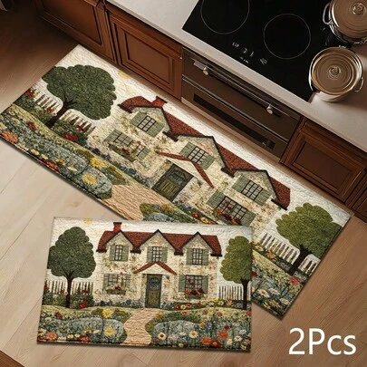 2D House Print Pattern Doormat, Soft & Durable Washable Floor Rug For Entryway, Porch, Indoor - Living Room, Bathroom, Bedroom, Game Room, Laundry Room, Dorm Decor