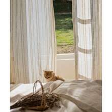 1pc Linen-Color Japanese Minimalist Wooden Texture Sheer Curtain Panel, Suitable For Living Room, Bedroom, Balcony, Study, Bar, Office, Home Decor, All Season - Apricot - View 9