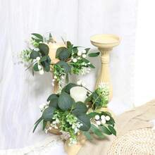 1/2/4pcs Long-Lasting Realistic Small Green Eucalyptus Leaf Wreath, Bohemian Style Small Wreath Suitable For Indoor Pillar Candle Holder, Spring/Summer Wedding, Desktop Christmas Decoration - Army Green - View 3