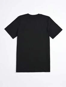 Camiseta Negra con Estampado de Calavera y Flores para Mujer Casual Verano - Negro - Ver 4
