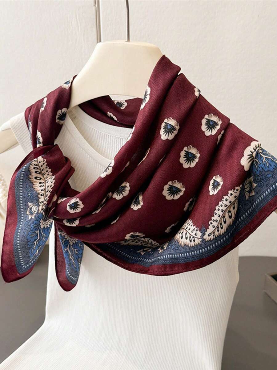 1pc Basque Diamond Pattern Velvet-Feel Linen Scarf, Beach Shawl Headscarf, Fashionable Travel Accessory - Multicolor - View 1