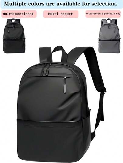 Minimalist Water-Resistant Laptop Backpack, Lightweight Nylon Daypack For Men Women, Casual School Travel Backpack With Multiple Pockets, Durable Work Office Rucksack