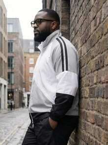 Plus Size Hooded Sports Jacket, Thin Color Block Hooded Sports Coat, Suitable For All Seasons - Black and White - View 2