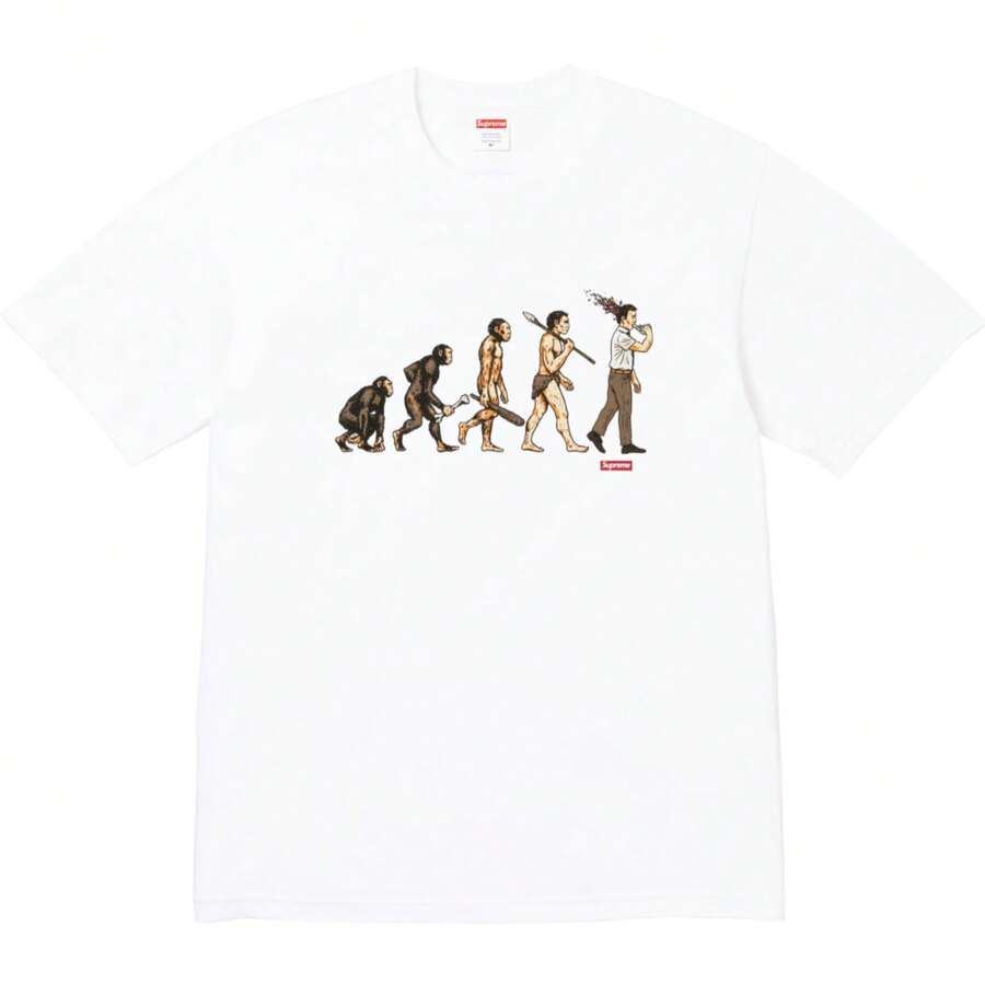 Supreme "Evolution" Graphic Tee | Satirical Human Progress Design | Iconic Streetwear Archival Piece | Premium Heavyweight Cotton | Essential Underground Culture Aesthetic - 白色 - 查看 1
