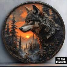 Vintage Wolf Head Aluminum Wall Art, 8 Inch Rustic Round Metal Plaque Decor For Home Living Room - 彩色 - 查看 11