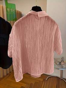 Women's Fashion Summer Casual Blouse, Shirt Collar, Asymmetric Hem, Front Button Closure, Woven Fabric Pink - Pink - View 3