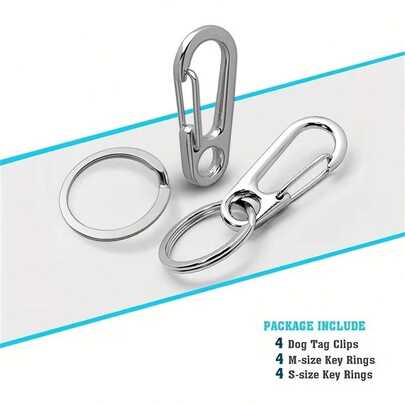 4pcs Dog Tag Clips, Dog Collar Quick Clips With Rings, Pet ID Tag Holder For Dogs With 8pcs Rings, Pet Collar Accessories