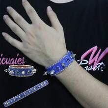 1 Piece Solid Color Leopard Print Rhinestone Studded Bracelet Y2K Gothic Exaggerated Punk Bangle - Rắn xanh - Xem 10