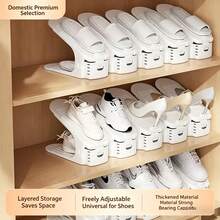 20 Sets White Adjustable Shoe Organizer With Anti-Slip Particles, 4 Levels For Different Shoes, Space-Saving Home Storage, Great Mother's Day Gift - 查看 5