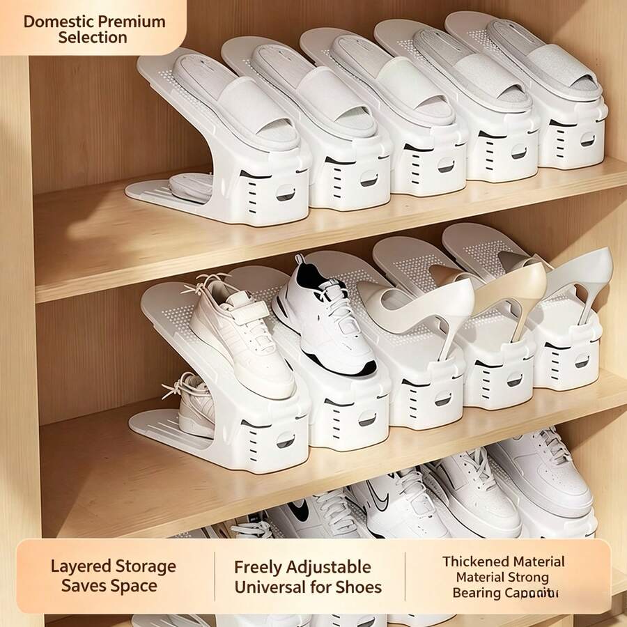 20 Sets White Adjustable Shoe Organizer With Anti-Slip Particles, 4 Levels For Different Shoes, Space-Saving Home Storage, Great Mother's Day Gift - View 1