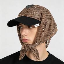 1pc Wasteland-Style Hollow Mesh Headscarf Hat, With Ear Protection And Sun Protection Design, Thin And Breathable For Summer, Outdoor Sun Protection Cap,  Style, Unisex - 鏤空卡色 - 查看 8