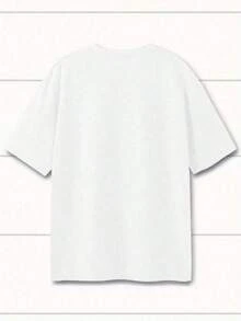 Women's T-Shirt With LA Hand Print,  Y2K Urban Casual Style, Comfortable T-Shirt, Relaxed Style, Urban Clothing, White Autumn T-Shirts, Summer Vintage Urban Style, Unisex Loose Cotton Short Sleeve Crew Neck T-Shirt - 白色 - 查看 2