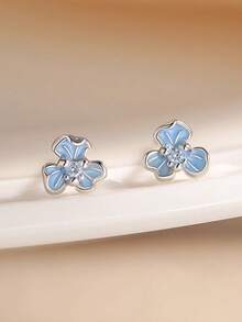 Bông tai bạc S925 hình hoa diên vĩ đính đá Zirconia 5A, thanh lịch và không gây dị ứng, phù hợp với tai đã xỏ lỗ, quà tặng sinh nhật/Giáng sinh kèm hộp trang sức. - Bạch kim - Xem 4