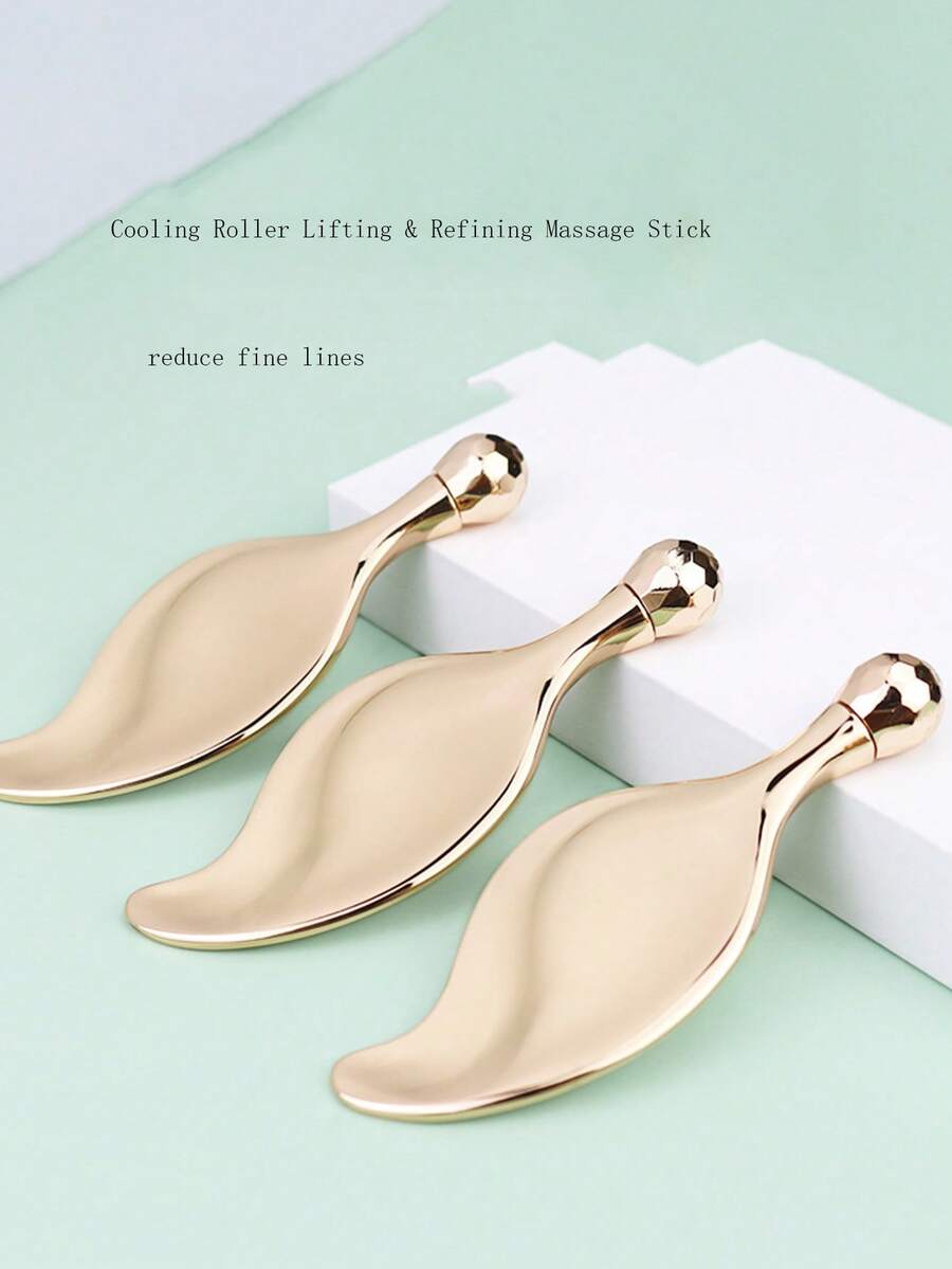 1pc Metal Roller Massage Stick, Petal Eye Cream Massager, Beauty Massage Tool - Gold - View 1