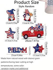 Bộ 6 món trang trí để bàn chủ đề yêu nước, bảng hiệu gỗ mini, thích hợp cho các bữa tiệc Ngày Độc lập/Ngày Tưởng niệm/Ngày Cựu chiến binh, đồ trang trí để bàn bằng gỗ cổ điển có thể đặt đứng. - Nhiều màu 1 - Xem 5