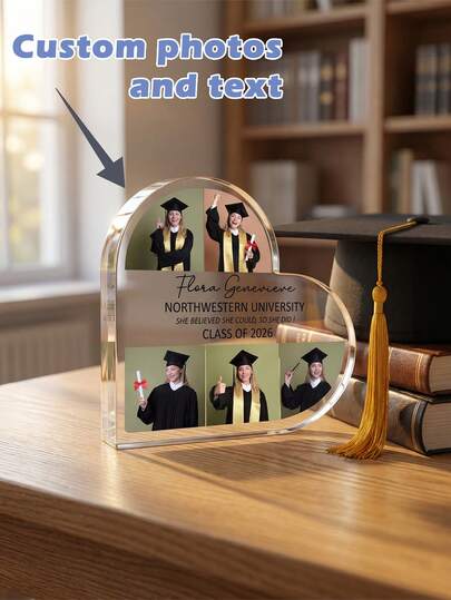 1pc Custom Graduation Acrylic Heart Plaque, Custom Photo And Text,Personalized Graduation Photo Collage Keepsake, Custom 2026 Graduation Gift,Graduation Keepsake Plaque, Class Of 2026 Gift