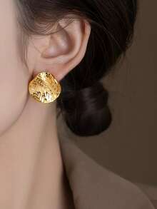 1 Pair Elegant Textured Gold Geometric Circle Minimalist Earrings, Suitable For Women's Daily, Commute, Festivals And Parties - Yellow Gold - View 4