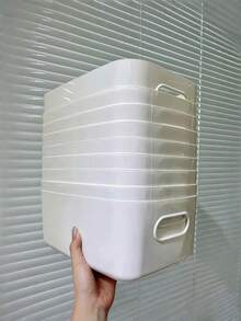 Stackable White Plastic Storage Basket With Integrated Handle, Minimalist Design, Nestable For Space Saving, Made Of Durable PP Material With Smooth Rounded Edges, Lightweight Yet Sturdy, Easy To Clean, Multipurpose For Cosmetics, Bathroom, Bedroom, Kitchen, Office, Toys, Snacks And Home/Apartment Organization - Multicolor - View 4