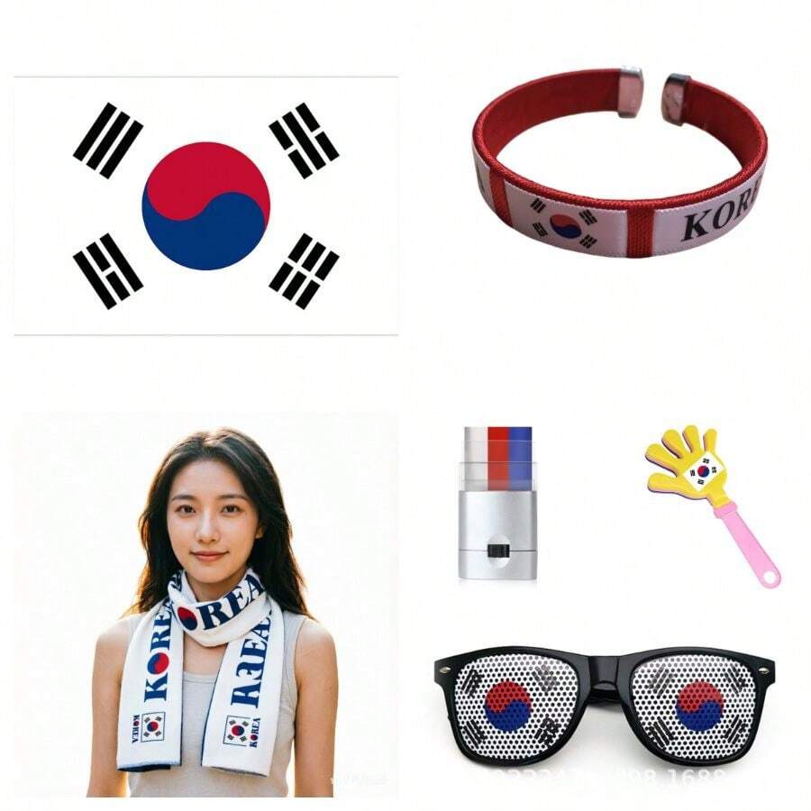 World Cup Fan Kit With Flag, Clapper, Face Paint And Eyewear, Universal Soccer Support Gear For US - 韓國粉絲集 - 查看 1