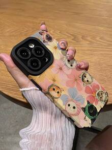 1件装时尚猫咪花朵图案竖条纹仿皮防震防指纹手机壳，适合作为生日/节日礼物送给朋友、家人、情侣，兼容苹果及其他型号手机。 - 彩色 - 查看 5