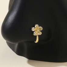 1 pieza Clip en forma de flor con rhinestones para la nariz, sin perforación, para uso diario de mujeres - Dorado - Ver 2