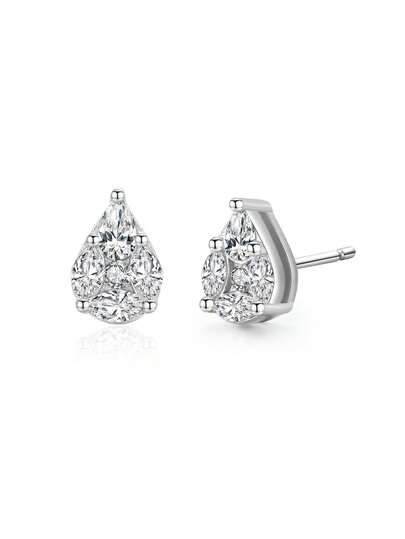 1 Đôi bông tai bạc sterling 925 cao cấp hình giọt nước đính đá Zirconia trong suốt, thích hợp làm trang sức thời trang cho nữ.