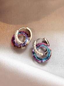 1 Đôi bông tai bằng đồng thiết kế hình học nhiều màu sắc trang nhã, đính đá Cubic Zirconia siêu nhỏ, phù hợp cho đeo hàng ngày, đi nghỉ lễ hoặc dự tiệc. - Nhiều màu - Xem 6