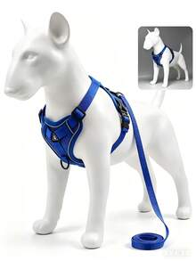 Reflective Pet Harness And Leash Set, For Cats And Dogs, Escape-Proof Adjustable Small Dog Harness, Soft Mesh Material, All Seasons - Royal Blue - View 7
