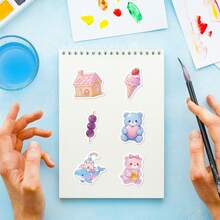 56 piezas de pegatinas lindas y de dibujos animados en estilo pastel Kawaii, calcomanías de unicornio mágico, oso, conejo, postre dulce y cuento de hadas, para papelería, scrapbooking, cuadernos y decoración DIY para niños - Multicolor - Ver 9