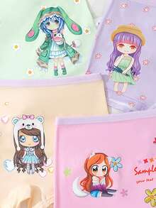 4pcs/Pack Tween Girls' Colorblock Cute Fairy & Heart Flower Print Boyshort Underwear - Multicolor - View 5