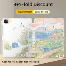 彩色亚克力水晶平板保护套，带支架，适用于三星A9/A9+/S9/S9FE/A11/A11+/S11/S10 FE/S10 FE+/S10 Lite等热门机型，图案包括蓝天白云、海洋、帆船、飞鸟以及生机勃勃的花草树木，可折叠防弯折，硅胶加固边角，支持自动唤醒/睡眠功能。 - 彩色 - 查看 4