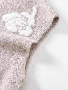 女士提花针织背心，宽松V领单排扣无袖开衫 - 乾枯玫瑰色 - 查看 5