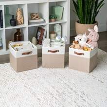 OrganiHaus Cajas de Tela 28x28 cm Set de 4 Plegables para Juguetes Ropa y Kallax - Beige/Blanco - Beige / Blanco roto - Ver 5