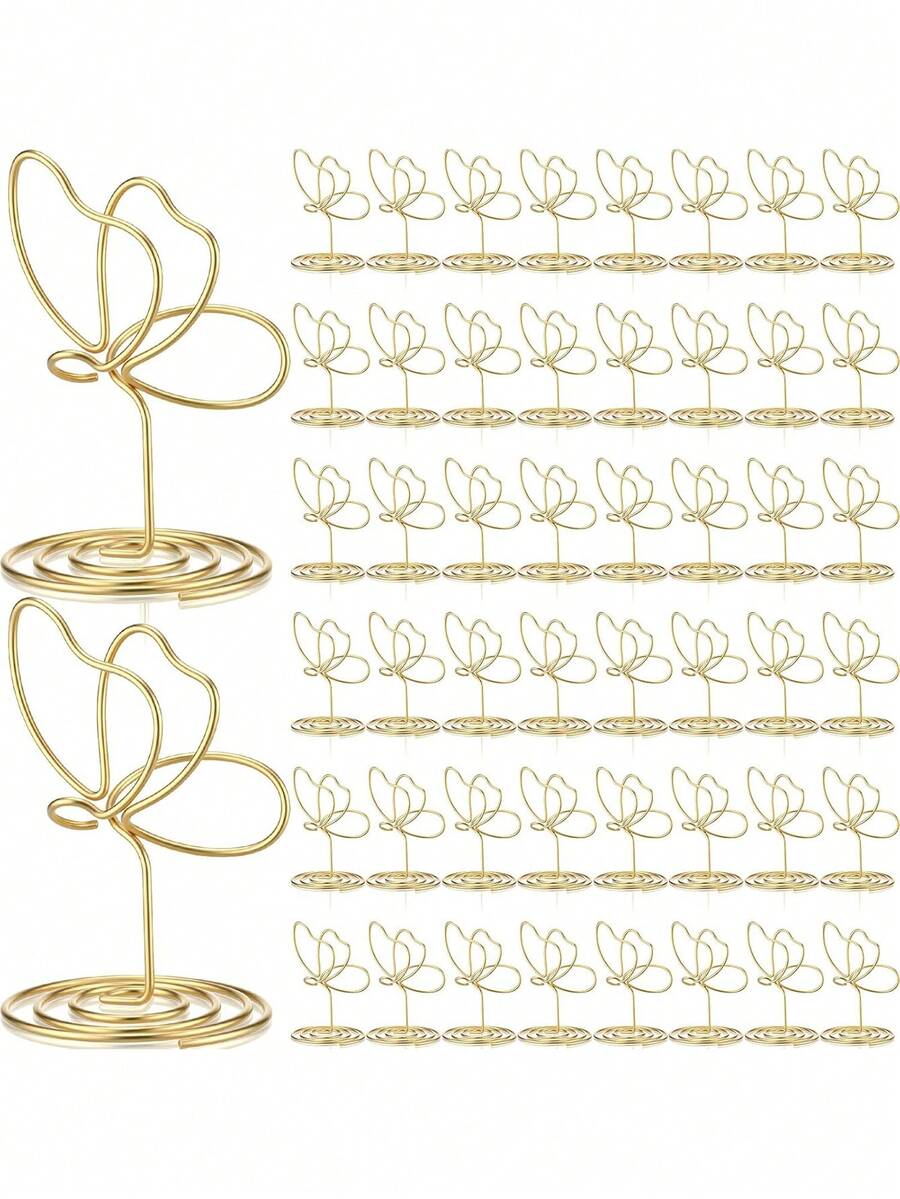 1/5/10 piezas Elegantes soportes para fotos con mariposa dorada, soporte para número de mesa, soporte para tarjeta de nombre para centros de mesa, boda, graduación, cumpleaños - Ver 1