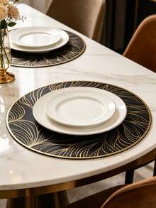 1/4/6pcs Creative Line Wave PVC Gold Foil Placemats & Coasters, Suitable For Home Dining Table Decor, Tea Cup Heat Insulation Pads, Protect Tabletop, Home Kitchen Tea House Coasters, Minimalist Style Coasters, Wedding Holiday Party Coasters - Multicolor - View 5