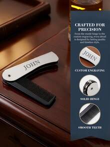 Personalized Men's Metal Folding Comb, Customizable Name/Text/Logo, Personalized Metal Hair Comb, Personalized Engraved Beard Comb, Suitable For Father's Day, Valentine's Day, Christmas, Birthday Party, Family Gathering, Barbershop, Groomsman Gift, Best Personalized Gift Choice For Father - Silver - View 3