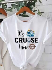 Talla - Talla - Camiseta de Manga Corta para Mujer con Estampado 'Cruise', Diseñpara Viajes de Crucero, Perfecta para Uso Cómodo e casual en Primavera y Verano - Blanco - Ver 2