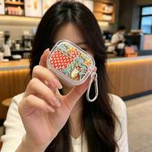 1pc Transparent Edge TPU Earphone Protective Case, Cute Cartoon Cat Star Polka Dot Full Coverage Protective Case Design With Silver Buckle, Compatible With Apple 1/2/3/4/Pro/Pro 2/Pro 3 - Multicolor - View 2