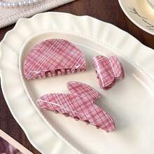 3pcs Women's Elegant Plaid Pink Hair Clips, Suitable For Daily Use, Home, School, Beach, Office, Party, Holiday, Birthday, Back To School, New Year, Valentine's Day, Mother's Day, Christmas, Wedding, Music Festival, Graduation, Spring/Summer/Autumn/Winter,Travel - Multicolor - View 8