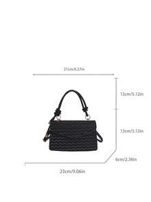 1pc Black Wavy Pattern PU Small Square Handbag, Women's Spring Tote Bag With Shoulder Strap - Black - View 6