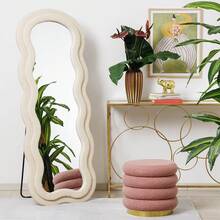 Gương toàn thân 160x60cm, khung nhung mềm mại, kiểu lượn sóng, có thể để sàn hoặc treo tường, màu trắng ấm. - 160X60cm A - Xem 6