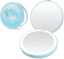 ZHUOTHAN Small Compact Mirror With Light, 1X/3X Magnification Travel Makeup Mirror, 3 Color, Dimmable Up, 3.14 Inch Pocket Mirror, Folding, 2-Sided, Round Quicksand Mini Mirror(Blue) - ColorA - View 1