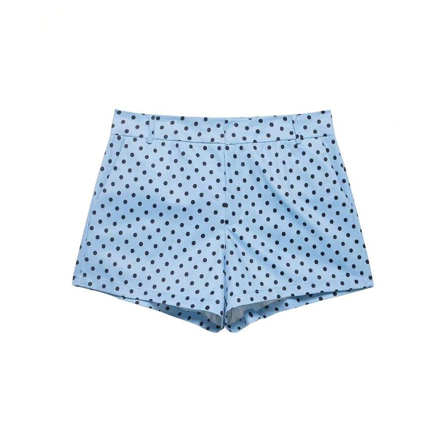 Conjunto de chaqueta de gasa con lunares y cordón ajustable + mini shorts a la moda - pantalones cortos azules - Ver 1