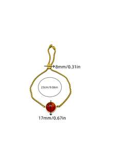 Pulsera ajustable de acero inoxidable con piedra de ojo de gato verde menta, joyería de lujo chapada en oro de 18K para el día a día - Dorado - Ver 9